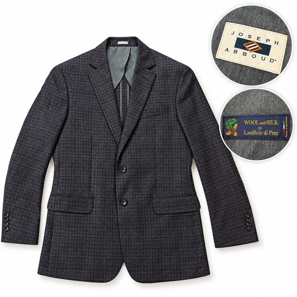 Joseph Abboud Sport Coat Mens 40R Silk Wool Plaid Blazer Gray Lanificio di Pray